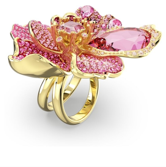 🎄RARE .Idyllia cocktail ringPavé, Flower, Pink, Gold-tone plated. 8 - Picture 6 of 13
